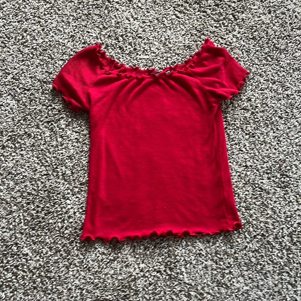 Brandy Melville red fringed crop top